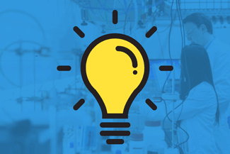 Light bulb on blue background photo of students conducting research