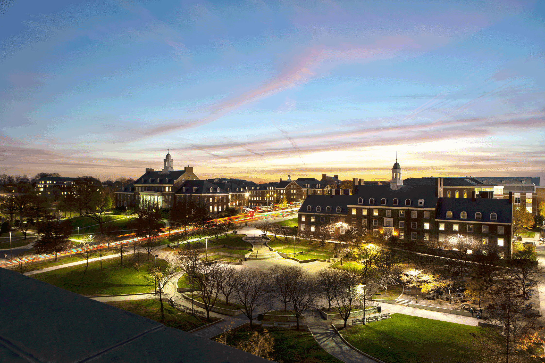 Hornbake Plaza at dusk